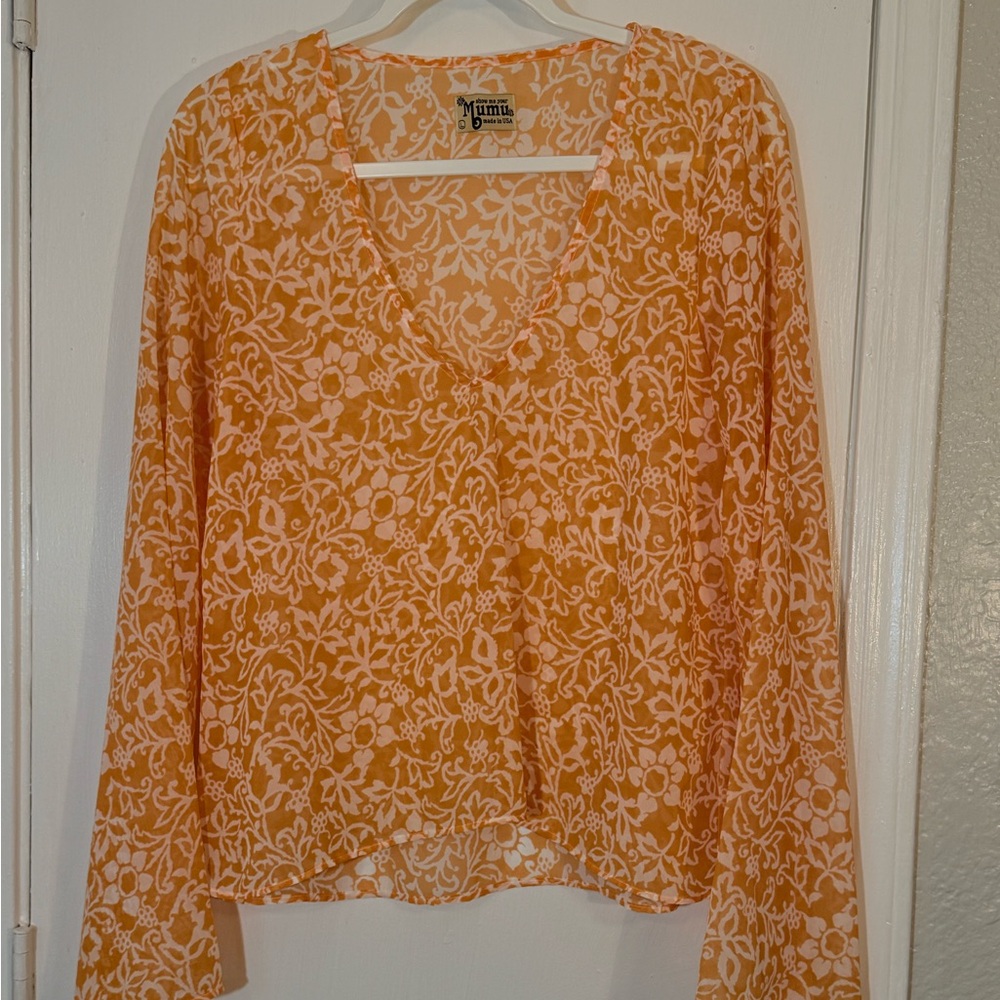 Show Me Your MuMu Creamsicle Floral Boho Bell Sleeve Sandee Blouse Size Large - Picture 4 of 9